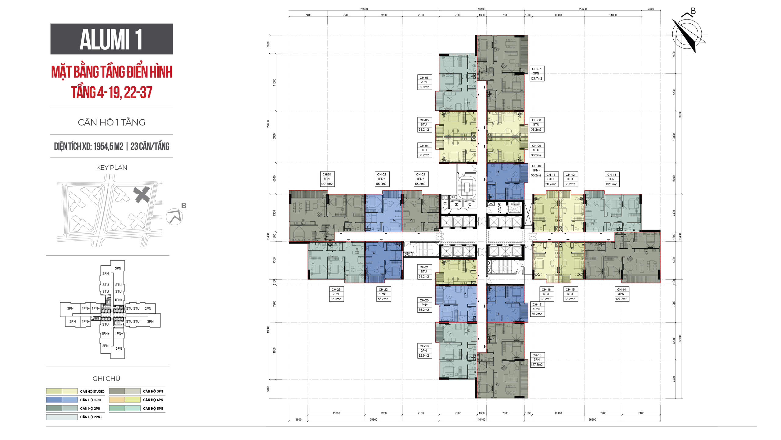 Layout Alumi 1 mặt bằng tầng 4-19, 22-27