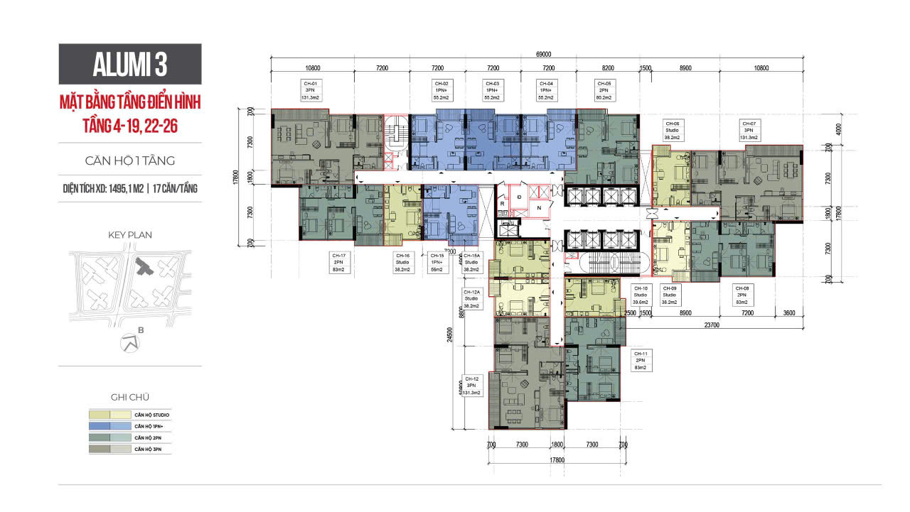 Layout Alumi 3 mặt bằng tầng 14