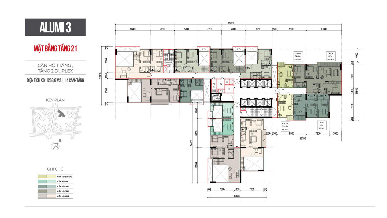 Layout Alumi 3 mặt bằng tầng 21