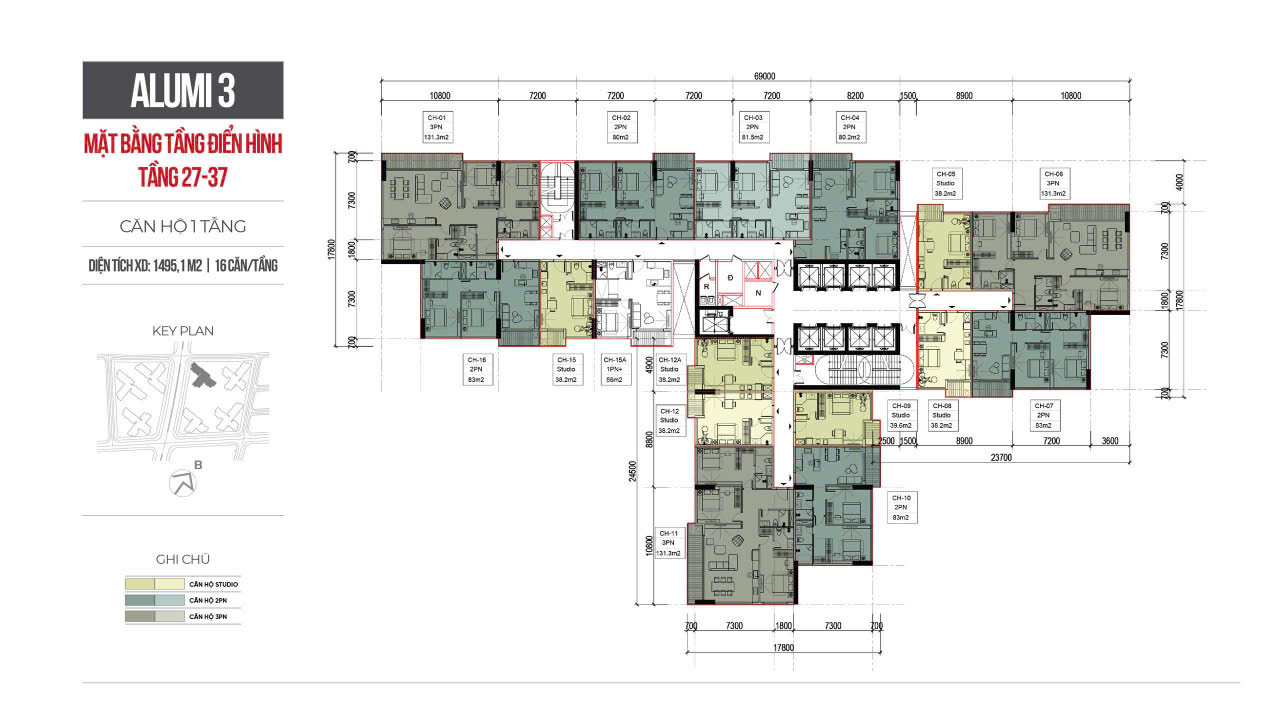 Layout Alumi 3 mặt bằng tầng 23-37
