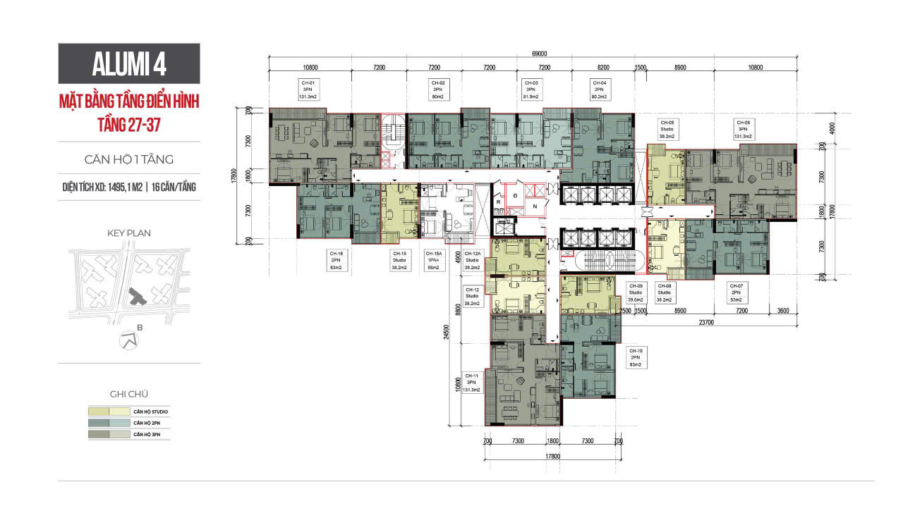 Layout Alumi 3 mặt bằng tầng 23 - 37